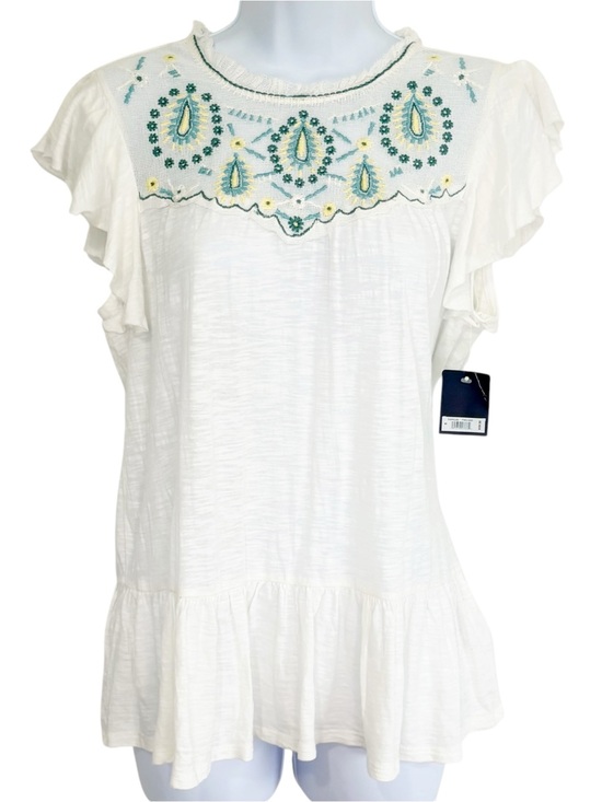 Lucky Brand Tops - NWT Lucky Brand Embroidered Peasant Top White Flutter Sleeve Boho Small